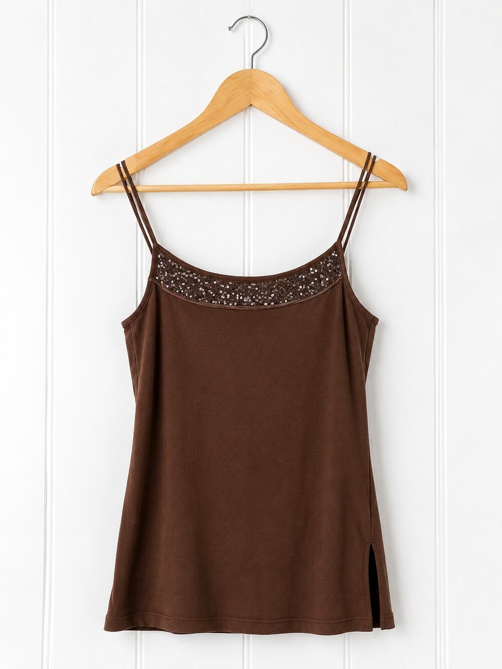 American Eagle Outfitters Cami Women S Brown Sequin Beaded Spaghetti Strap Top